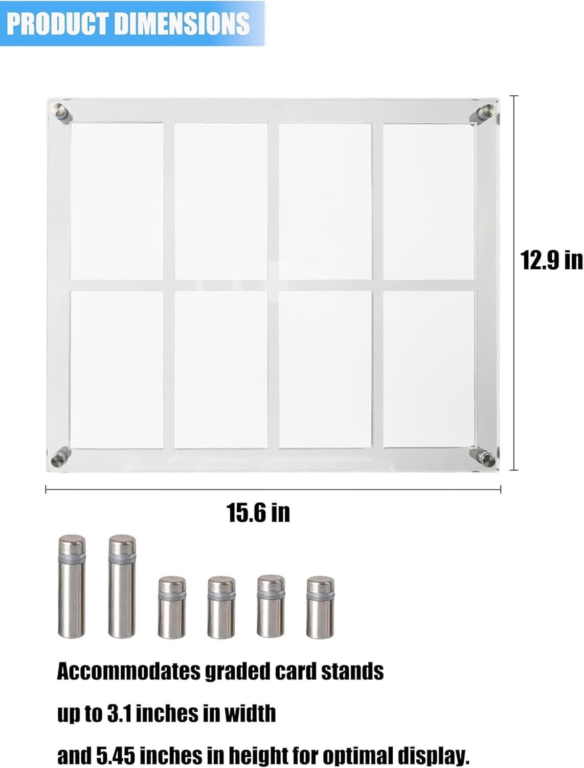 Clear Acrylic Graded Card Display Frame, 8 Slots, Wall or Desktop thumbnail 4