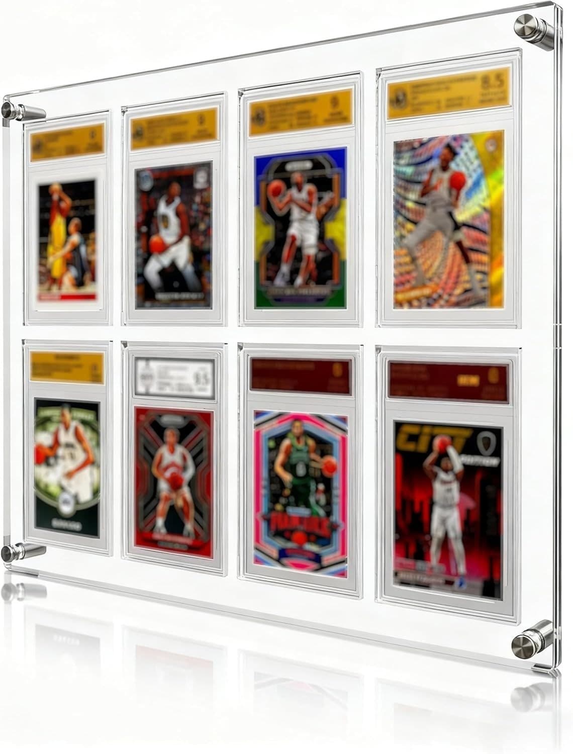 Clear Acrylic Graded Card Display Frame, 8 Slots, Wall or Desktop thumbnail 1