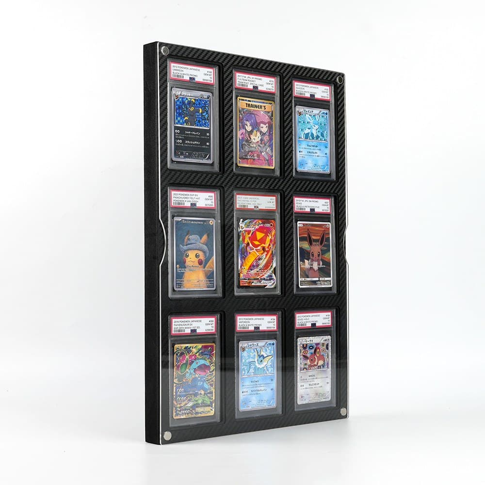 Wall-Mounted Magnetic Graded Slab Display Frame, 9 Slots, Carbon-Look Back thumbnail 2