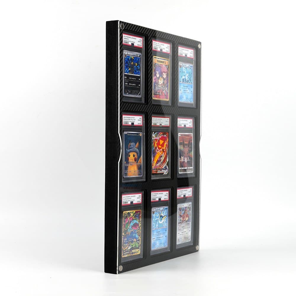 Wall-Mounted Magnetic Graded Slab Display Frame, 9 Slots, Carbon-Look Back thumbnail 3