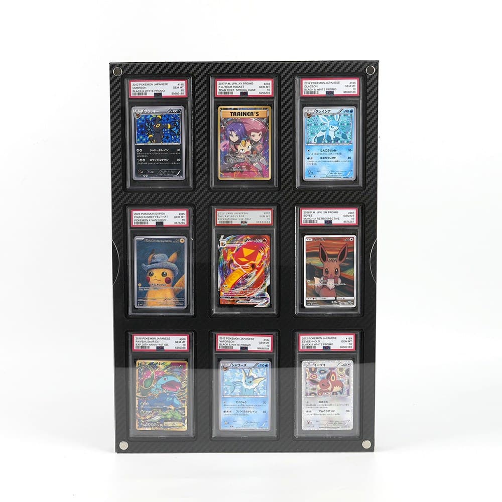 Wall-Mounted Magnetic Graded Slab Display Frame, 9 Slots, Carbon-Look Back thumbnail 1