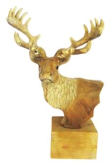 Hand-Carved Wooden Deer Head Bust on Block Base thumbnail 1