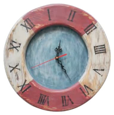 Nautical Wooden Wall Clock, Roman Numerals, Distressed Red and Cream Finish 缩略图 1