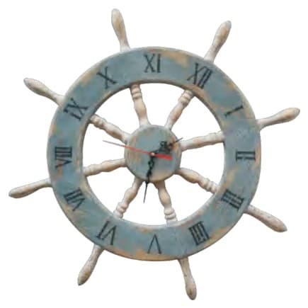 Nautical Ship Wheel Wooden Wall Clock, Distressed Blue Finish thumbnail 1