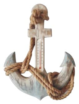 Nautical Wooden Anchor Wall Thermometer with Rope, Distressed Finish 缩略图 1