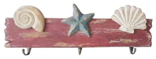 Coastal Seashell and Starfish Wooden Wall Hook Rack, 3 Hooks thumbnail 1