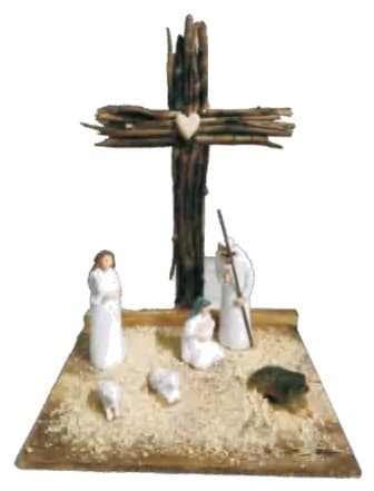 Rustic Twig Cross Nativity Scene with White Carved Figures thumbnail 1