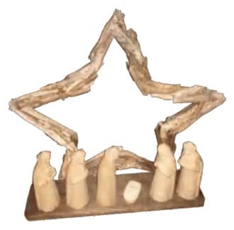 Rustic Wooden Star Frame Nativity Scene with Carved Figures thumbnail 1