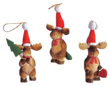 Carved Wooden Moose Christmas Ornaments with Santa Hats, 3 Designs thumbnail 1