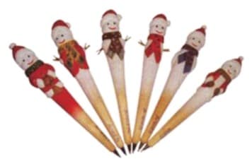 Hand-Painted Carved Wooden Snowman Pens, Assorted Designs