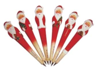 Hand-Painted Carved Wooden Santa Claus Pens, Assorted Designs