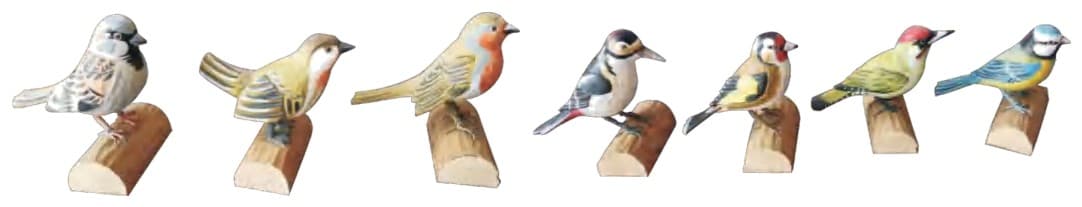Hand-Painted Carved Wooden Songbirds on Log Perch, 7 Assorted Designs thumbnail 1