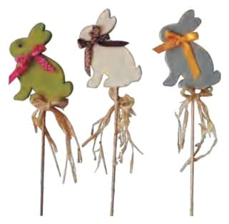 Wooden Easter Bunny Garden Stakes with Ribbon Bow, 3 Designs thumbnail 1