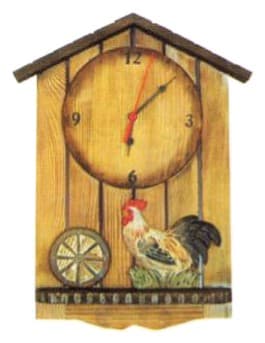 Carved Wooden Rooster House-Shaped Wall Clock, Rustic Finish 缩略图 1