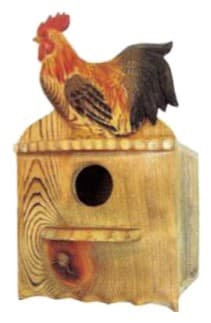 Carved Wooden Birdhouse with Rooster Topper