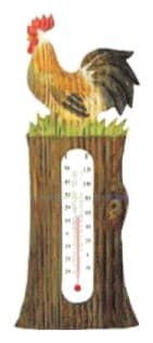 Carved Wooden Rooster Tree-Stump Thermometer 缩略图 1