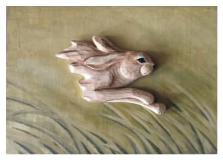 Carved Wooden Running Hare Relief Wall Panel, Hand-Painted 缩略图 1