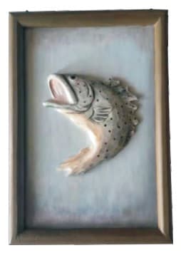 Carved Wooden Leaping Fish Relief Wall Plaque, Framed, Hand-Painted thumbnail 1