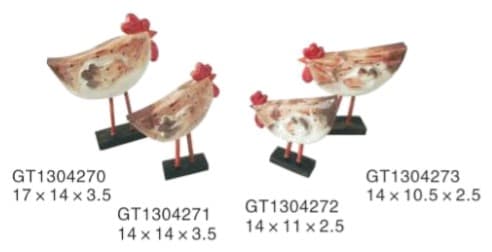 Hand-Painted Carved Wooden Hen Figurines on Stand, 4 Designs thumbnail 1