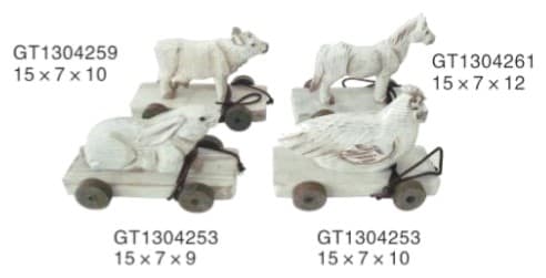 Carved Wooden Farm Animal on Wagon Figurines, 4 Designs thumbnail 1