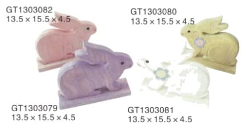 Painted Wooden Rabbit Figurines, Pastel Colors, 4 Designs 缩略图 1