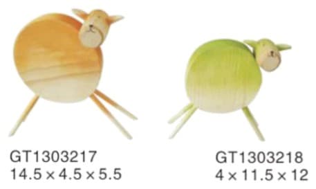 Painted Wooden Round Sheep Figurines, 2 Colors 缩略图 1
