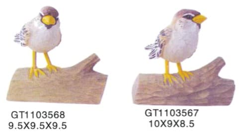 Hand-Finished Sparrow Figurines on Log, 2 Designs thumbnail 1