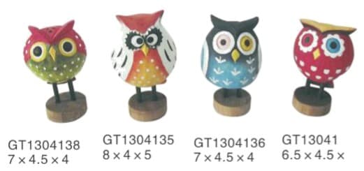 Hand-Painted Carved Owl Figurines on Stand, 4 Designs thumbnail 1