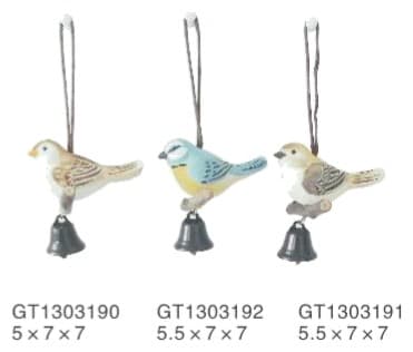 Carved Bird Hanging Ornaments with Bell, 3 Designs thumbnail 1