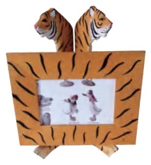 Carved Tiger Head Photo Frame with Easel Stand, Hand-Painted 缩略图 1