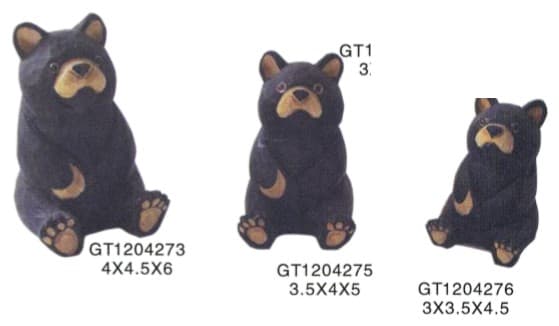 Hand-Finished Black Bear Figurines, Painted, 3 Poses thumbnail 1