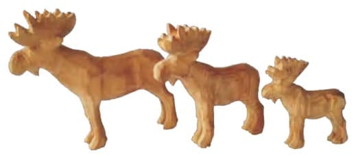 Hand-Carved Natural Wood Moose Figurines, Set of 3 Sizes thumbnail 1