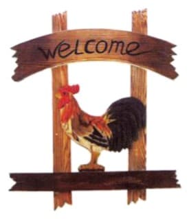 Carved Rooster Welcome Sign, Rustic Finish thumbnail 1