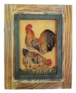 Carved Rooster and Hen Relief Wall Plaque, Green Frame thumbnail 1