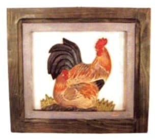 Carved Rooster Relief Wall Plaque, Rustic Brown Frame thumbnail 1