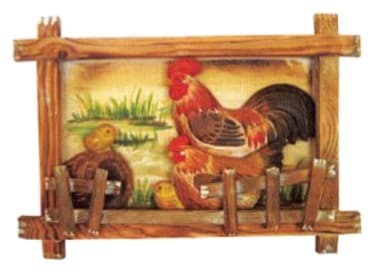 Carved Rooster Family Wall Plaque in Rustic Twig Frame thumbnail 1