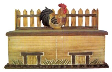 Carved Storage Box with Rooster and Fence Topper thumbnail 1