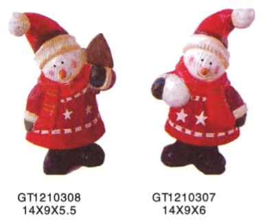 Hand-Painted Carved Snowman Figurines in Red Sweaters, 2 Designs thumbnail 1