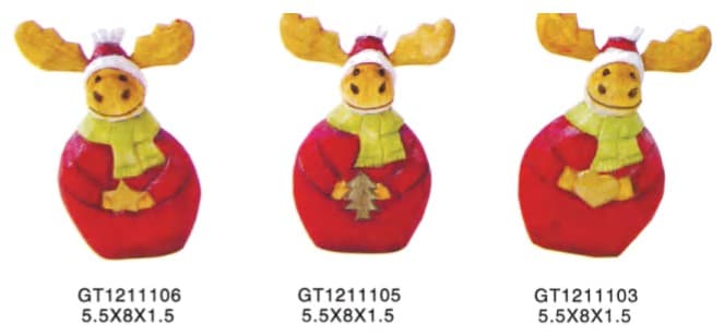 Hand-Painted Carved Round Moose Christmas Figurines, 3 Designs 缩略图 1