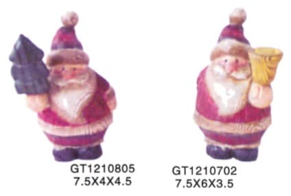 Hand-Painted Carved Santa Figurines with Tree or Bell, Purple Robe, 2 Designs thumbnail 1