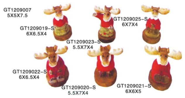 Hand-Painted Carved Mini Moose Christmas Figurines on Base, 6 Designs thumbnail 1