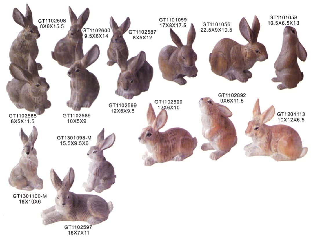 Hand-Finished Wild Rabbit Figurines, Painted, Assorted Poses thumbnail 1