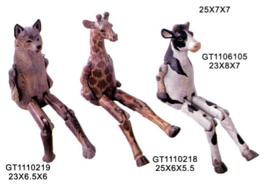 Carved Wolf, Giraffe and Cow Shelf Sitters with Jointed Legs 缩略图 1