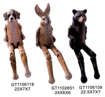 Carved Dog, Rabbit and Bear Shelf Sitters with Jointed Legs thumbnail 1