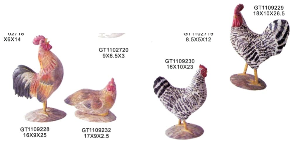 Hand-Finished Rooster and Hen Figurines, Painted, 4 Designs thumbnail 1