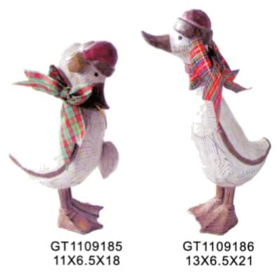 Hand-Painted Carved Goose Figurines with Plaid Scarf and Cap, 2 Designs thumbnail 1