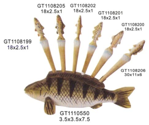 Carved Wooden Fish Pen Holder with Fish-Topper Pens