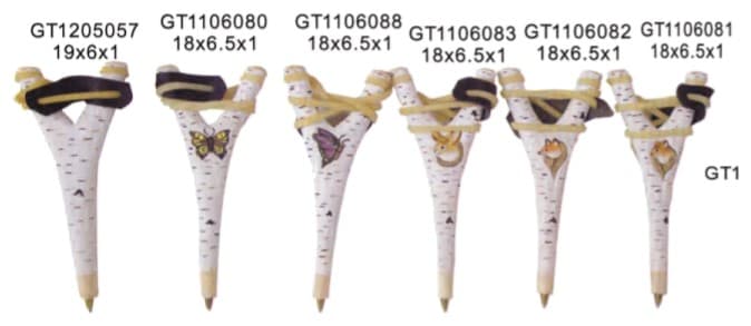 Birch Wood Pens with Carved Animal Toppers, 6 Designs