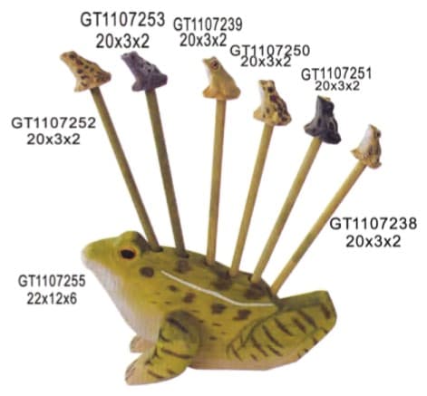 Carved Wooden Frog Pen Holder with Animal-Topper Pens 缩略图 1