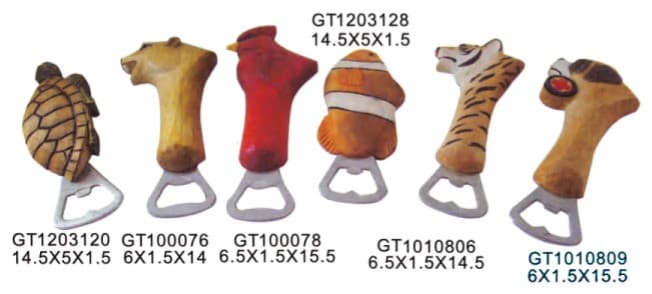 Hand-Carved Wooden Animal Bottle Openers, 6 Designs